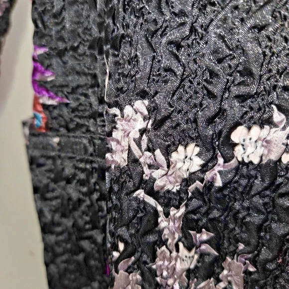Asian Inspired Floral Top Jacket XL Reversible Textured Crinkle Super Stretchy - Picture 5 of 16